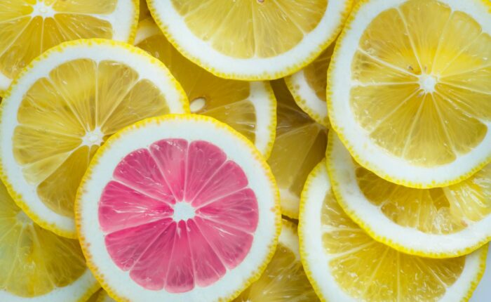 Yellow and pink lemon slices
